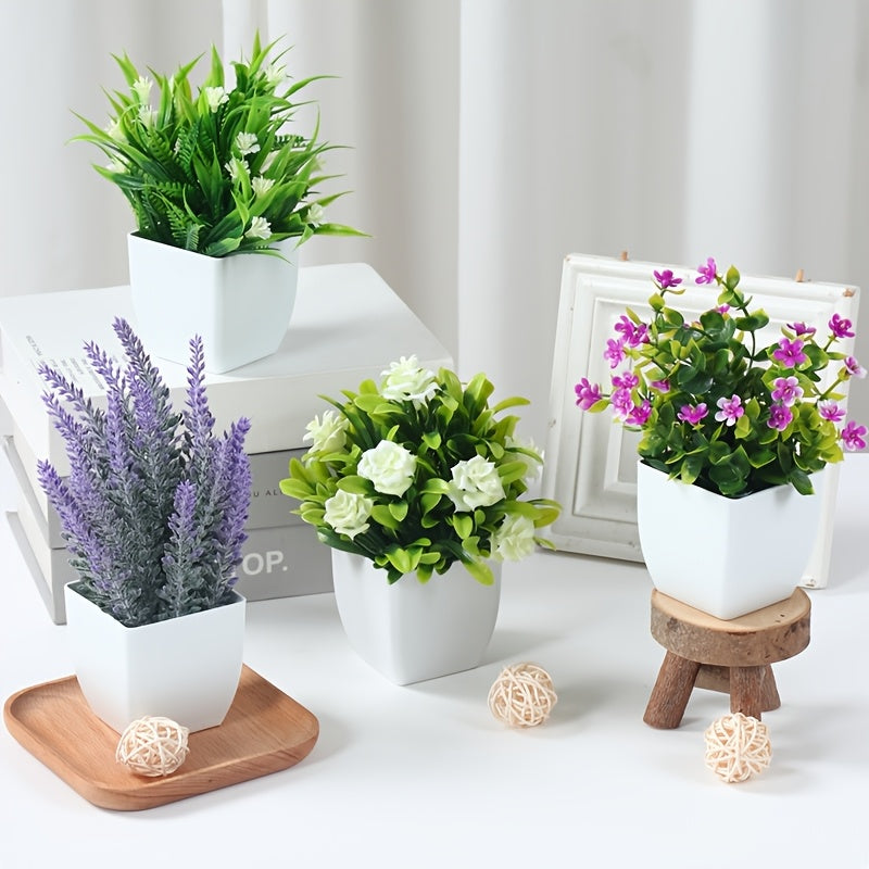 Set of 4 Flower Plants & white pots