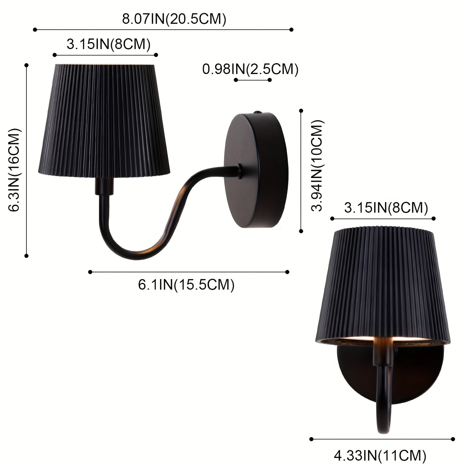 Black Ribbed Feature wall sconce - USB C Rechargeable