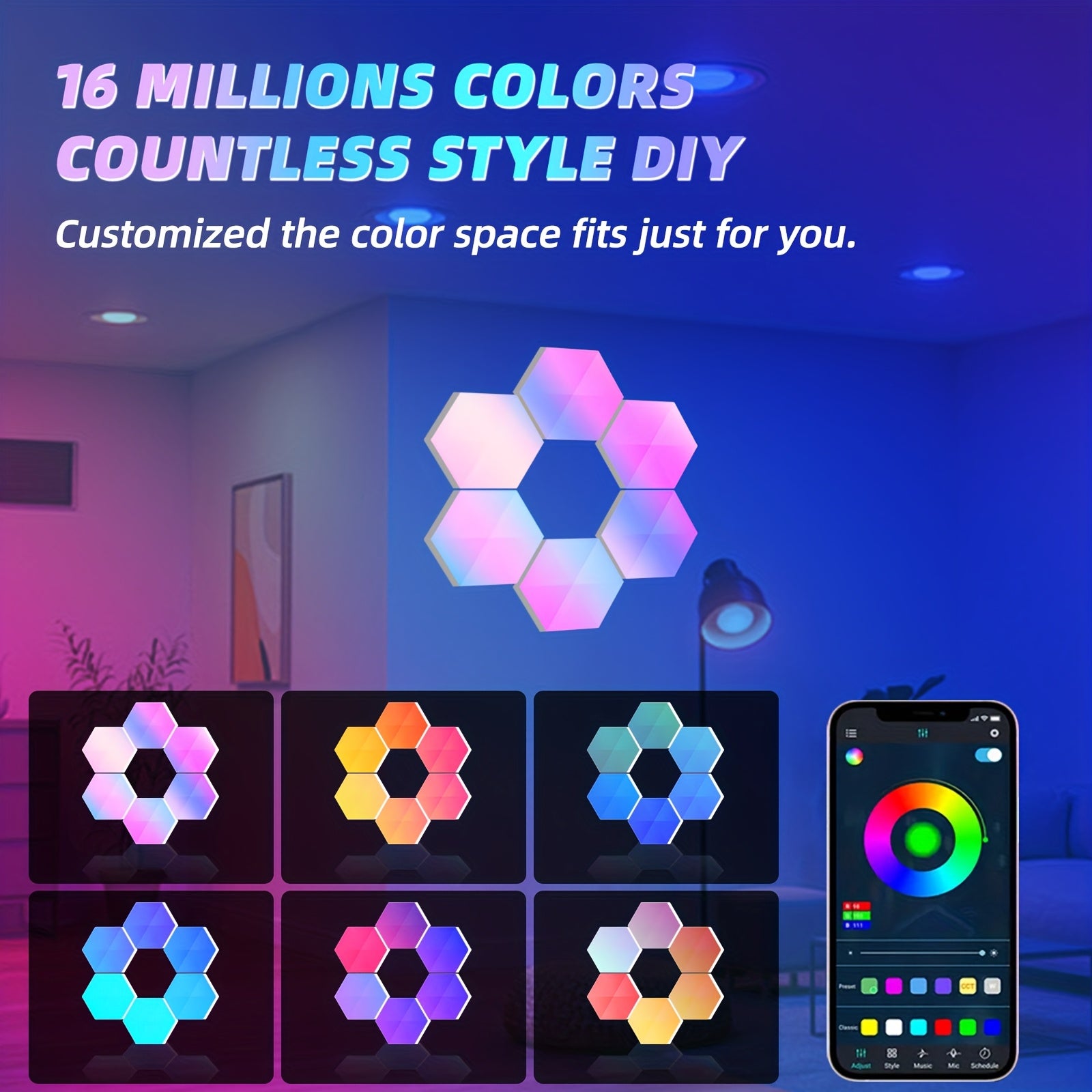 Set of 10 Smart RGB Hexagon LED Wall Lights