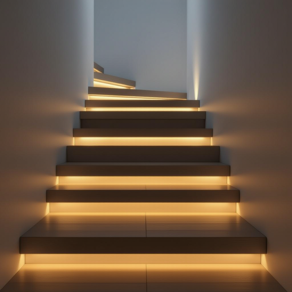 Modern staircase with built-in lighting in a minimalistic setting