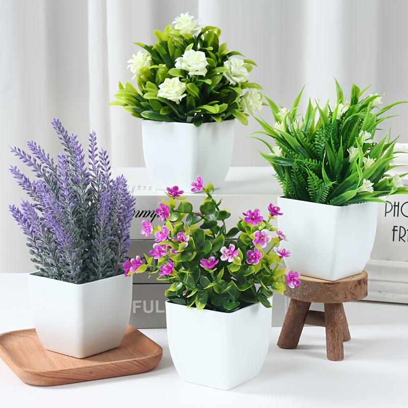 Set of 4 Flower Plants & white pots