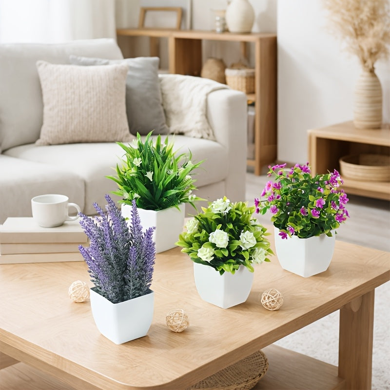Set of 4 Flower Plants & white pots