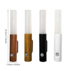 Four wall lights in different colors with dimensions displayed on a white background