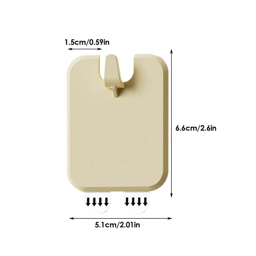 Beige hook with dimensions labeled on a white background