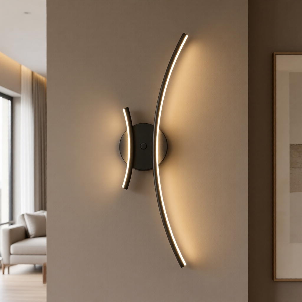 Modern wall sconce lighting fixture on a neutral wall in a stylish interior setting.