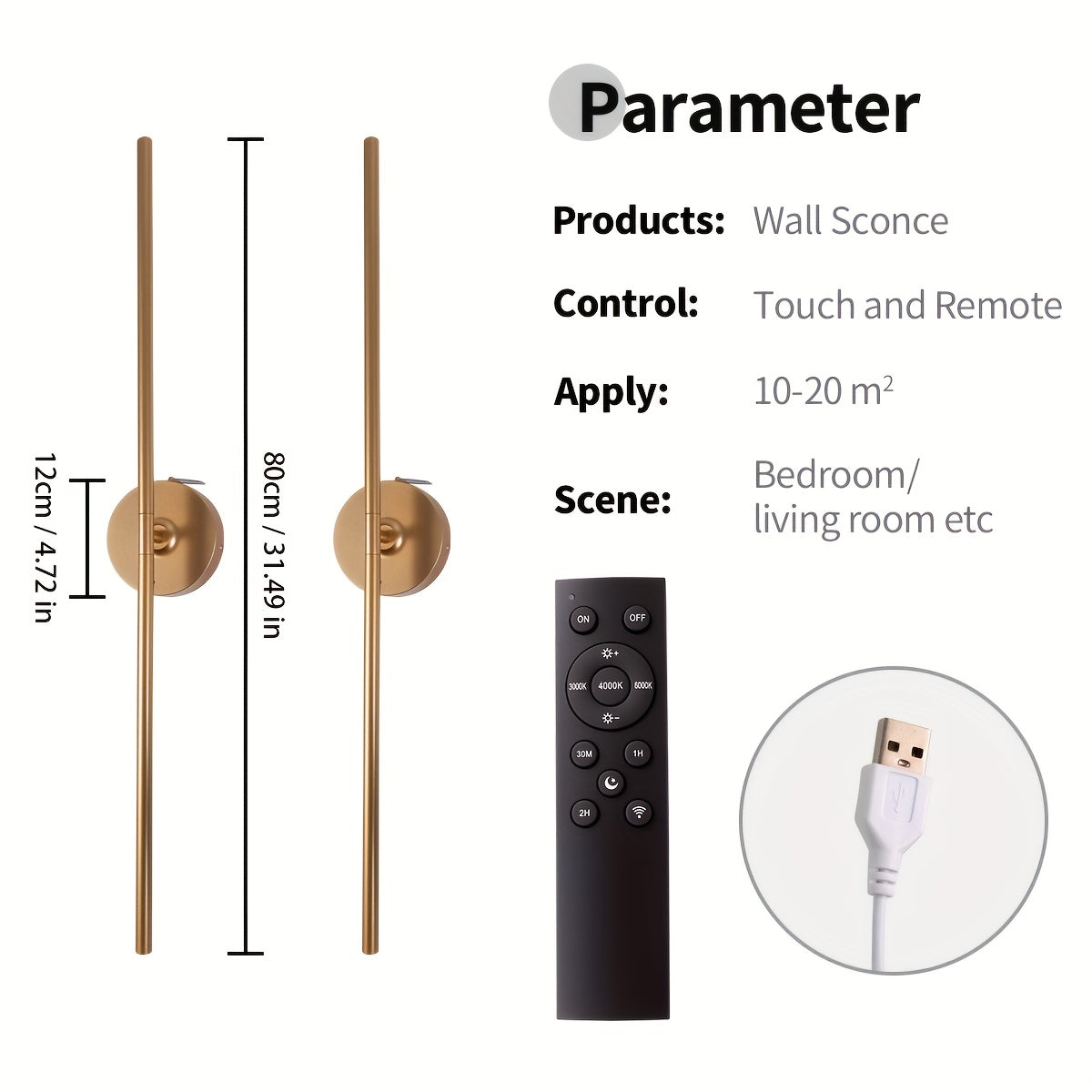 80cm Modern Rechargeable wall sconce.