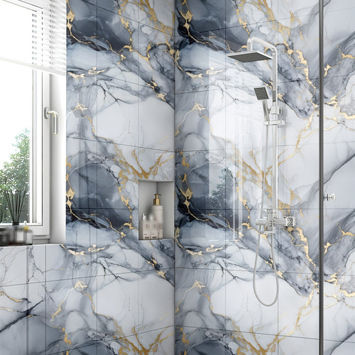 10pcs Blue Gold PVC Wallpaper Tiles.