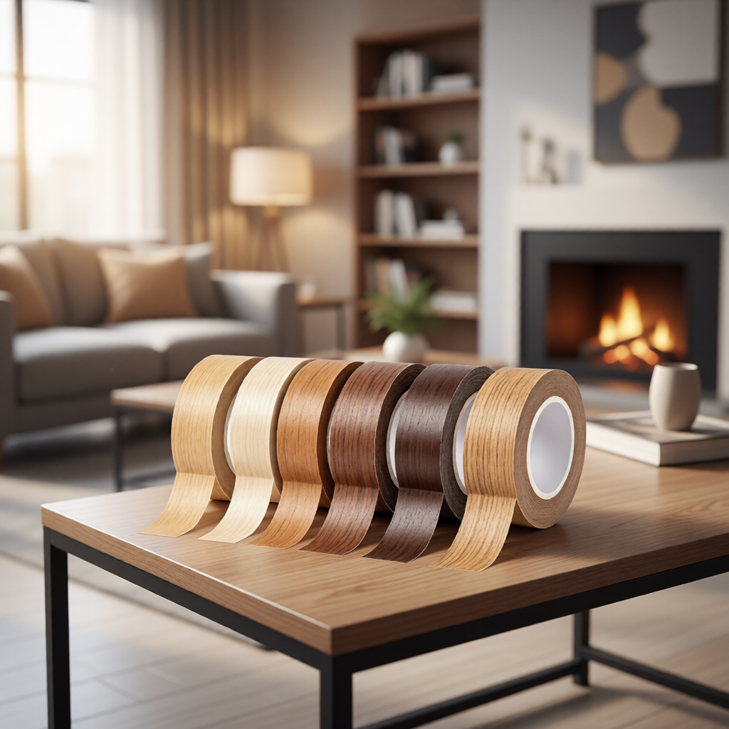 Rolls of wooden tape on a coffee table in a cozy living room.