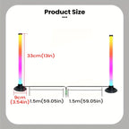 Measurement chart showing dimensions of a product with colorful gradient bars.