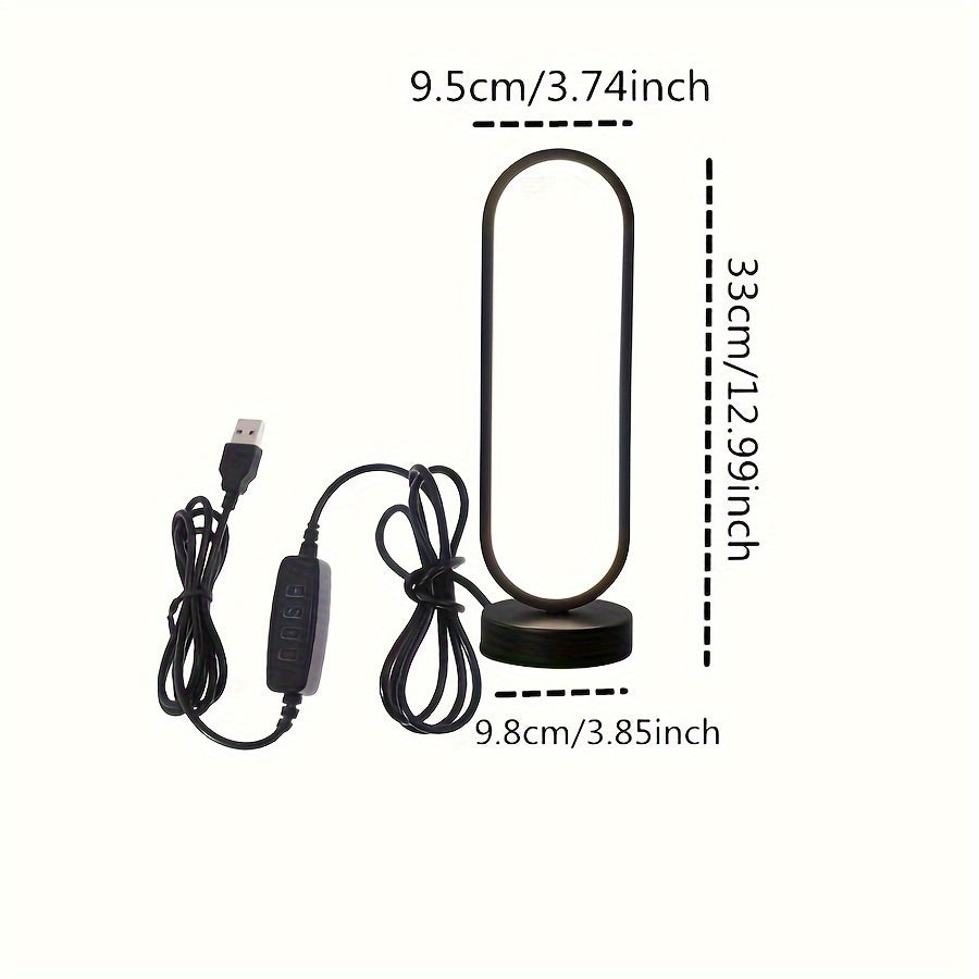 Black LED desk lamp with dimensions labeled on a white background