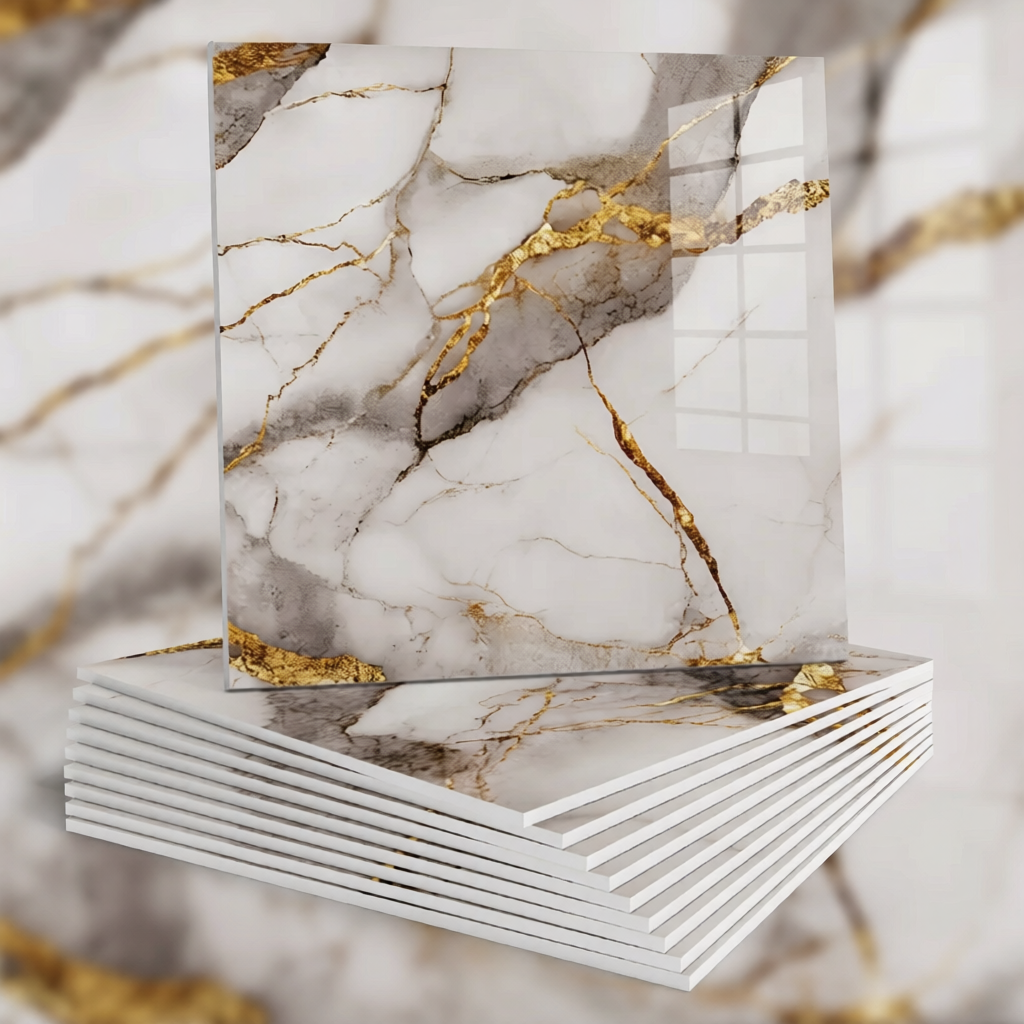 Stack of notebooks with marble design on a marble background