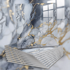 Stack of books with marble and gold design on a blurred background
