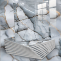 Stack of books with marble-like cover design on a marble surface
