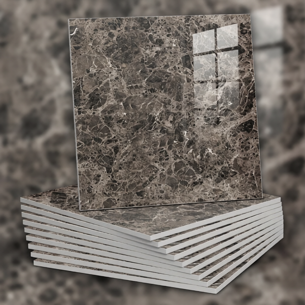 Marble-patterned tiles stacked with a blurred marble background