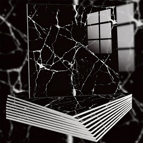 pvc wallpaper with black marble and white vein on a similar tile background
